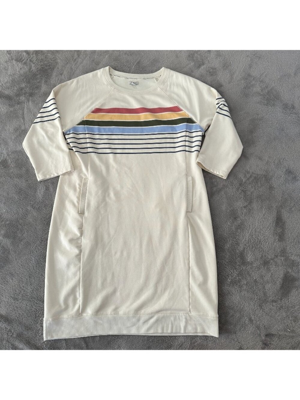 LL Bean Outside Everyday Sweatshirt Dress LARGE Cream Rainbow Stripe 24/7 Sweats